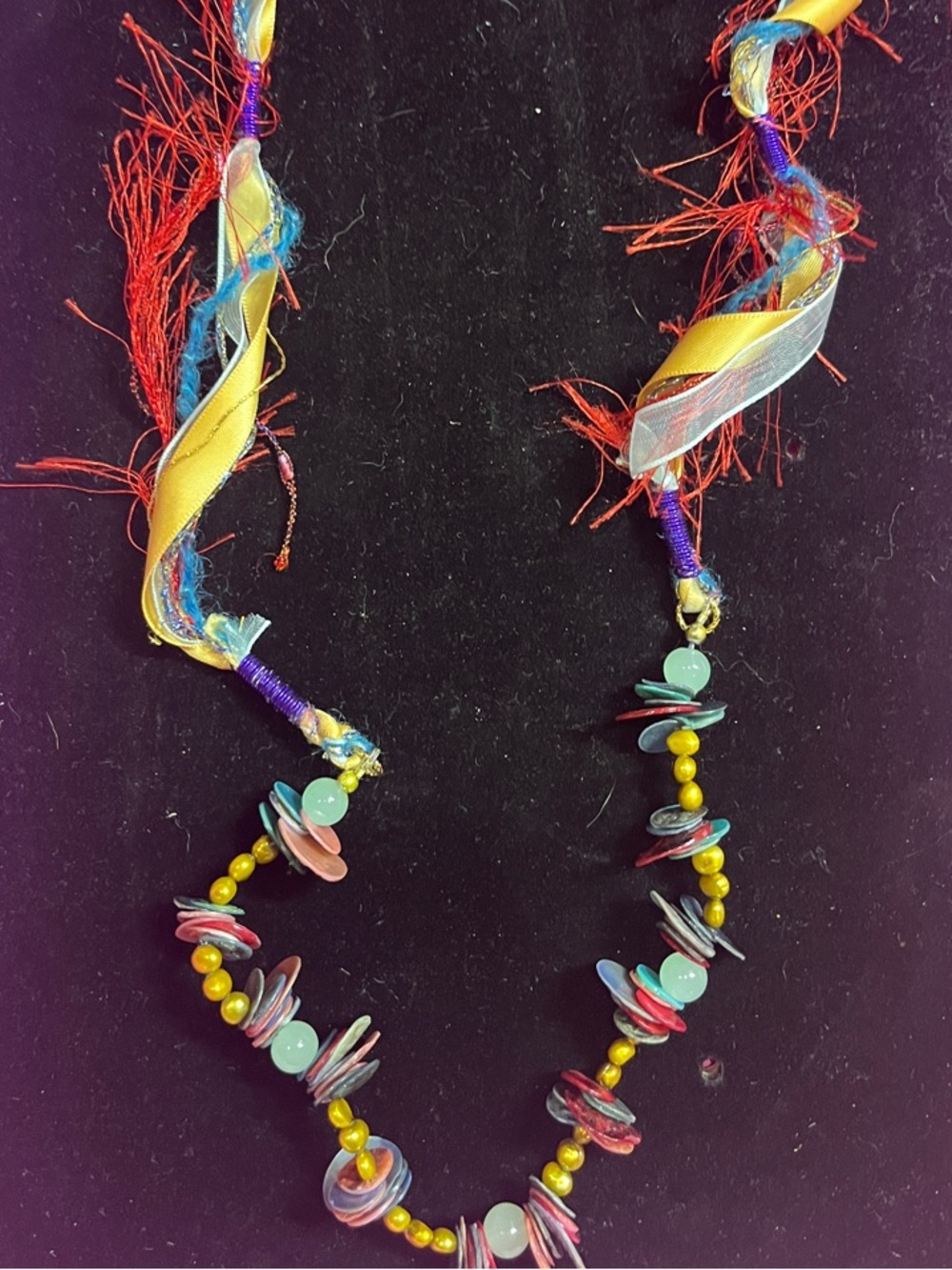 Handmade Colorful Multicolor Boho Disc & Ribbon Necklace for Women